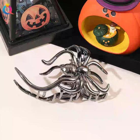 Halloween Hair Claw Black Spider Web Skeleton Hand Bat Shape Hair Clip Anti-slip Teeth Back Head Shark Hair Clip Styling Accessory