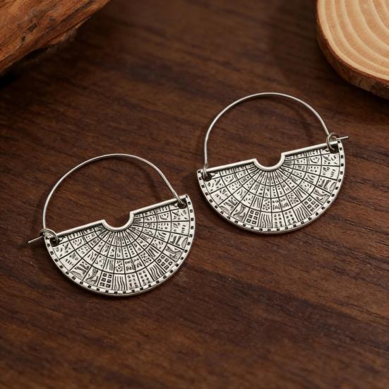 1 Pair Women Earrings Retro Bohemia Style Drop Earrings Fan-Shaped Semicircular Design Distressed Earrings