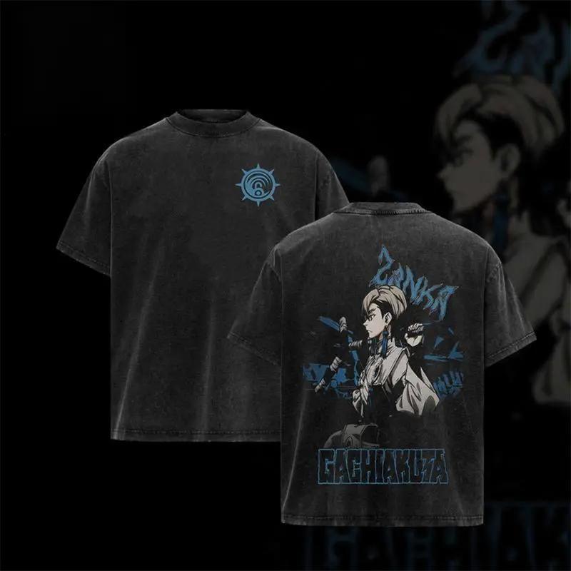 Rudo Cool Print T-shirt Gachiakuta Anime Clothing Men Women Casual Cotton Tshirts Vintage Washed Tee Harajuku Oversized T Shirt