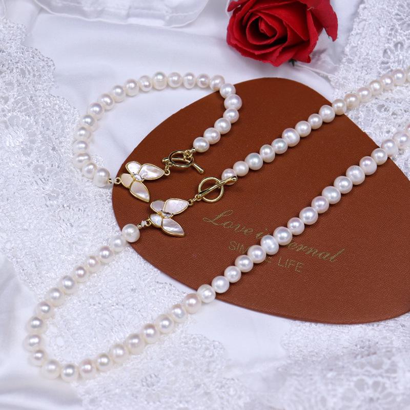 Buckle Style Freshwater Pearl Necklace: Elegant Jewelry Set Gift for Women 7-8mm