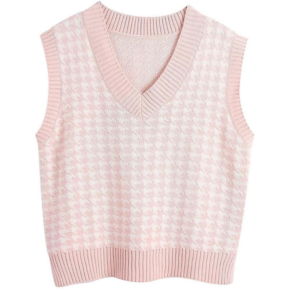 Loose Knitted Vest Sweater Women Sleeveless Thick Vintage Sweater Vest Female Waistcoat Chic Tops  Houndstooth Women Clothing