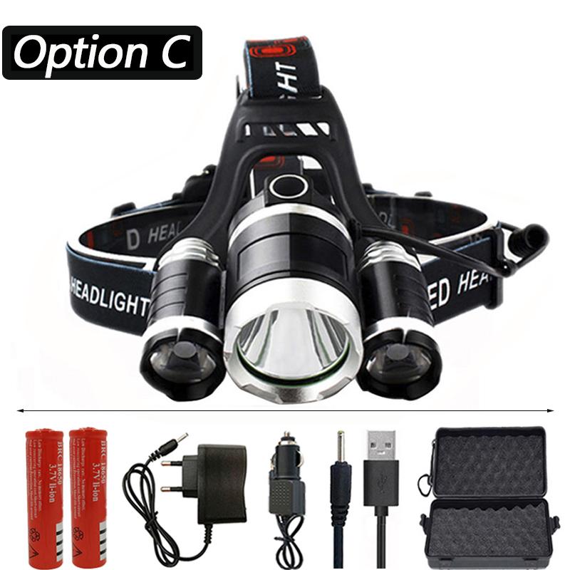 Kafa Işık Lambası Güç El Feneri Torch Far Far Sensörü Led Ampuller 2x 18650 Pil 30 w 4 Mod Lityum pil