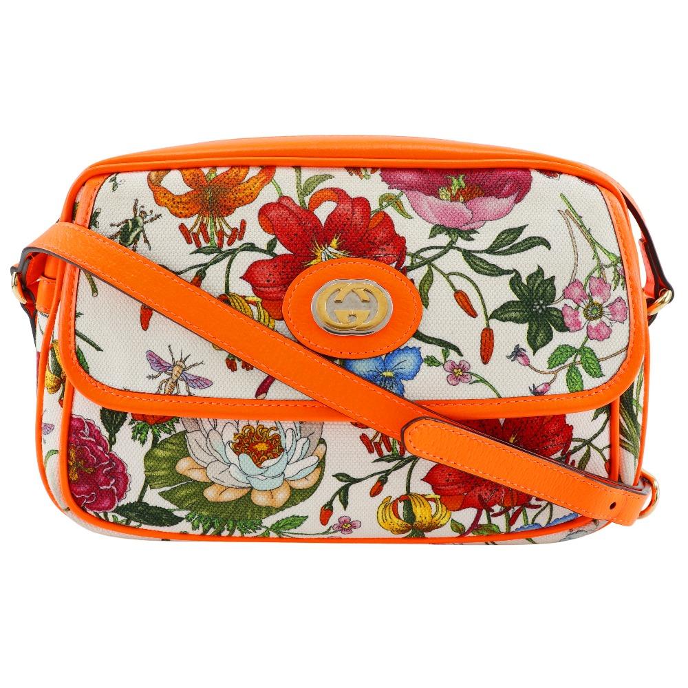

GUCCI GG Flora Shoulder Bag 550147 Floral Orange canvas/leather flour Women Used