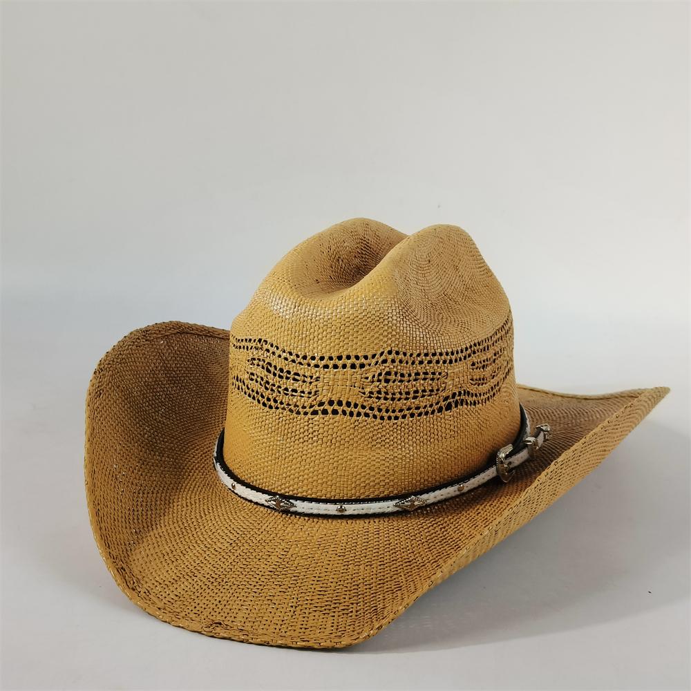 Cappello da cowboy in paglia rigida da uomo cappello da pascolo a tesa larga da donna cowboy tinta unita cappello da sole estivo confezione in scatola sombrero vaquero hombre
