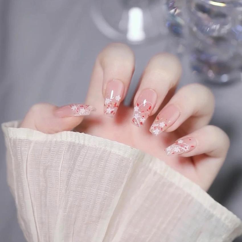 24Pcs Short Square Fake Nails Cloud Star Pattern Full Cover Press On Nail Tips Manicure Art