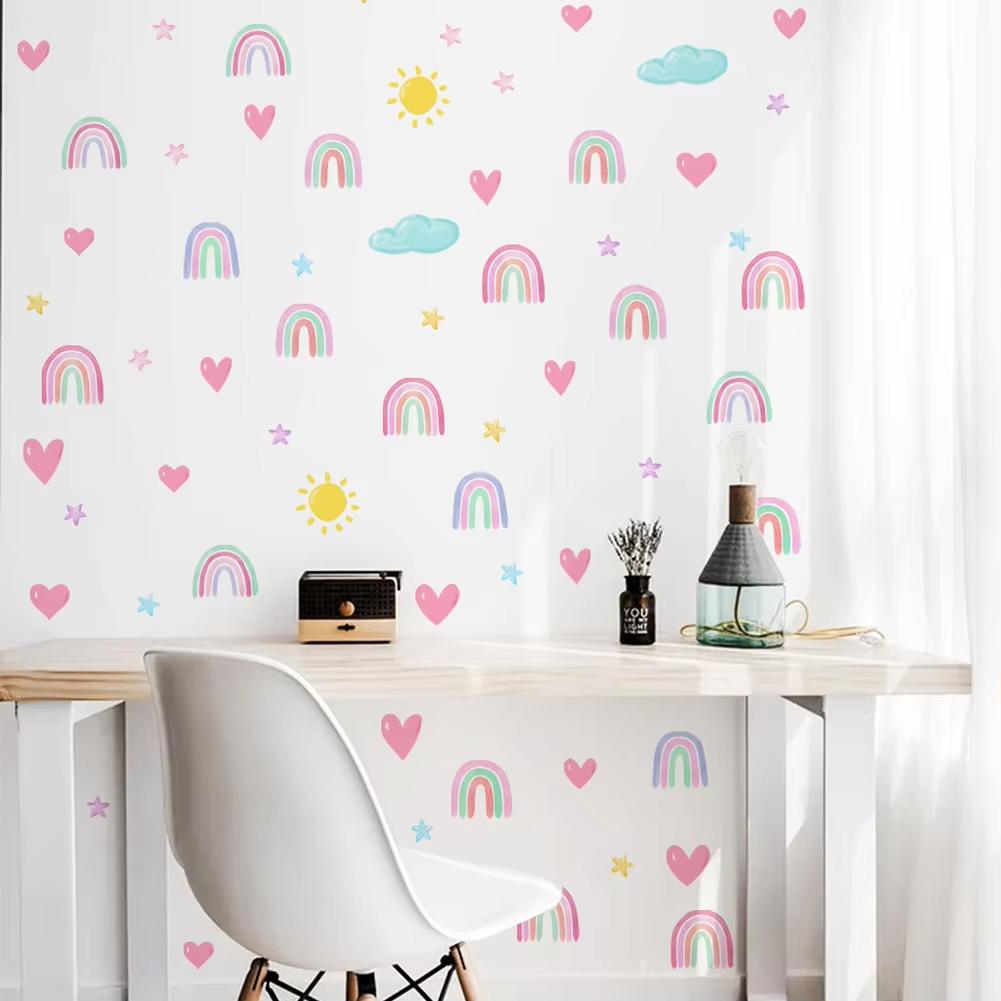 4Pcs/Set Rainbow Stars Hearts Wall Stickers for Bedroom Living Room Self Adhesive Removable PVC Decals