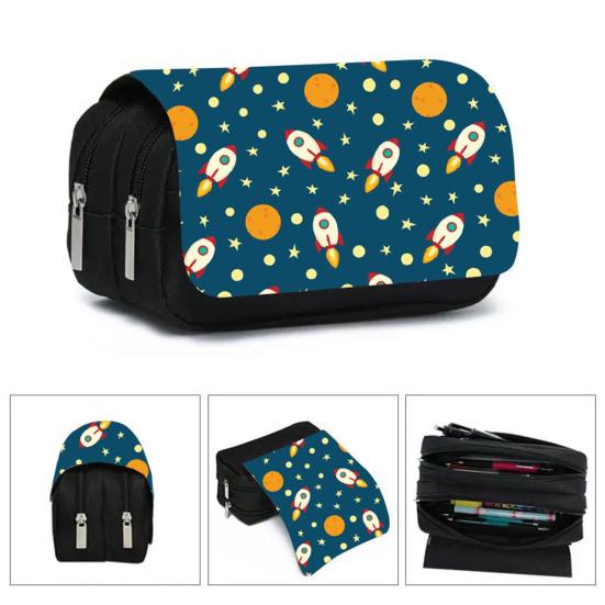 Pencil Case High Capacity Waterproof Double-layer Cartoon Flip Starry Sky Astronaut Pen Bag School