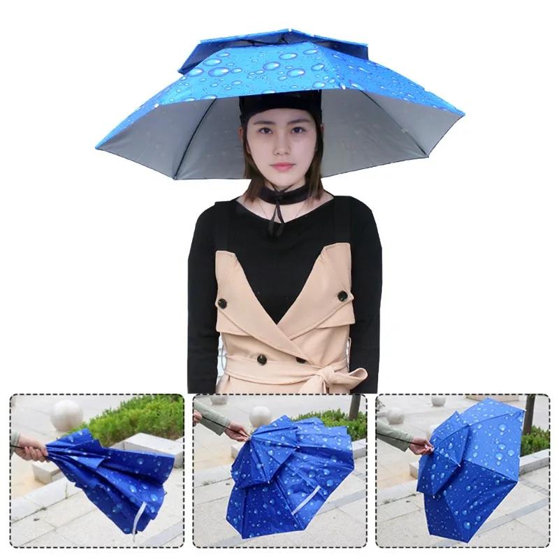 Portable Outdoor Rain Umbrella Hat Fishing Hats Foldable Sun Shade Waterproof Camping Fishing Headwear Cap Beach Head Hats