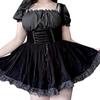 Gothic Vintage Black Lace Up Skirt Girl Croset Velvet Party Mini Skirts Streetwear
