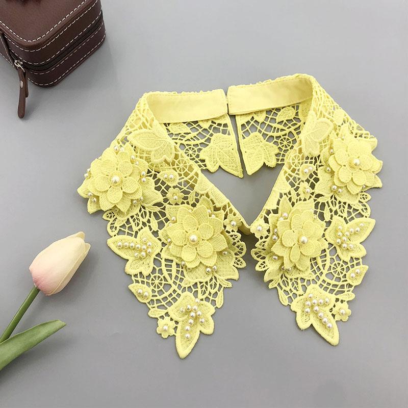 Flower Lace Fake Collar Tie Beading Detachable Collar Shirt False Collar Woman Blouse Top Dickey Detachable Lapel Necklace