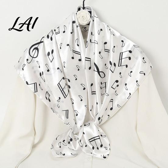 Large Decorative Neck Scarf Women Satin Square Scarf 35"x35" Musical Note Printed Gift for Music Lovers Silky Neckerchief Shawl Wrap Multifunctional