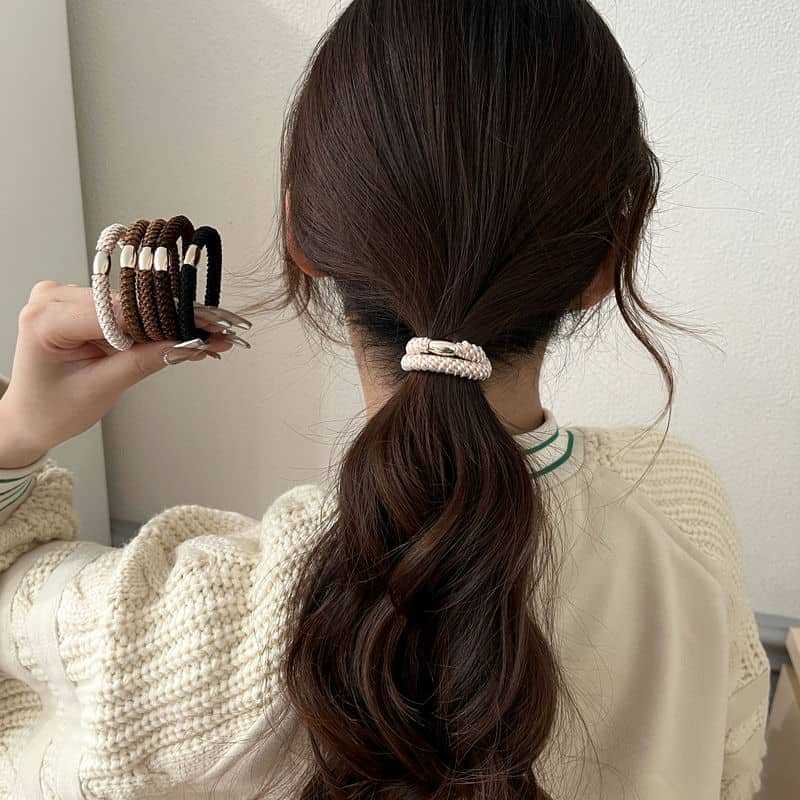 5Pcs Fashion Versatile Adult Headband Tie Hair Accessories Women Weave Thicker Hair Rope Tie Thicker Ponytail Rubber Band