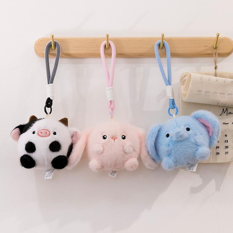 Creative Unzipping Pinch Ball Plush Keychain Cute Cow Rabbit Cat Backpack Pendant Cartoon Doll