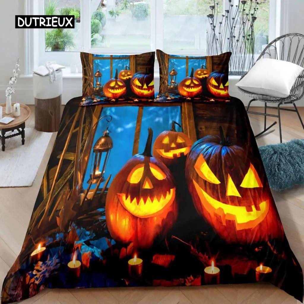 

Halowen Soft Duvet Cover Set Halowen Pumpkin Ghost Festival Themed Beding Set for Kid Boy Ten Microfiber Quen Sized Dimensions Comfortable Quilt Cover 120*200cm Single