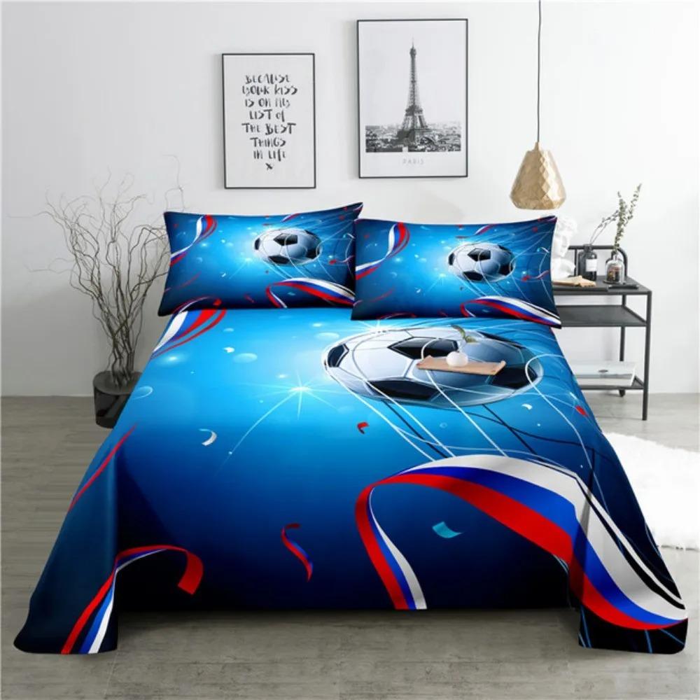 Ensemble de draps de lit de football Cartoon Imprimé numérique Polyester Drap plat et taie d'oreiller 2/3 pièces Literie pour garçons adolescents enfants
