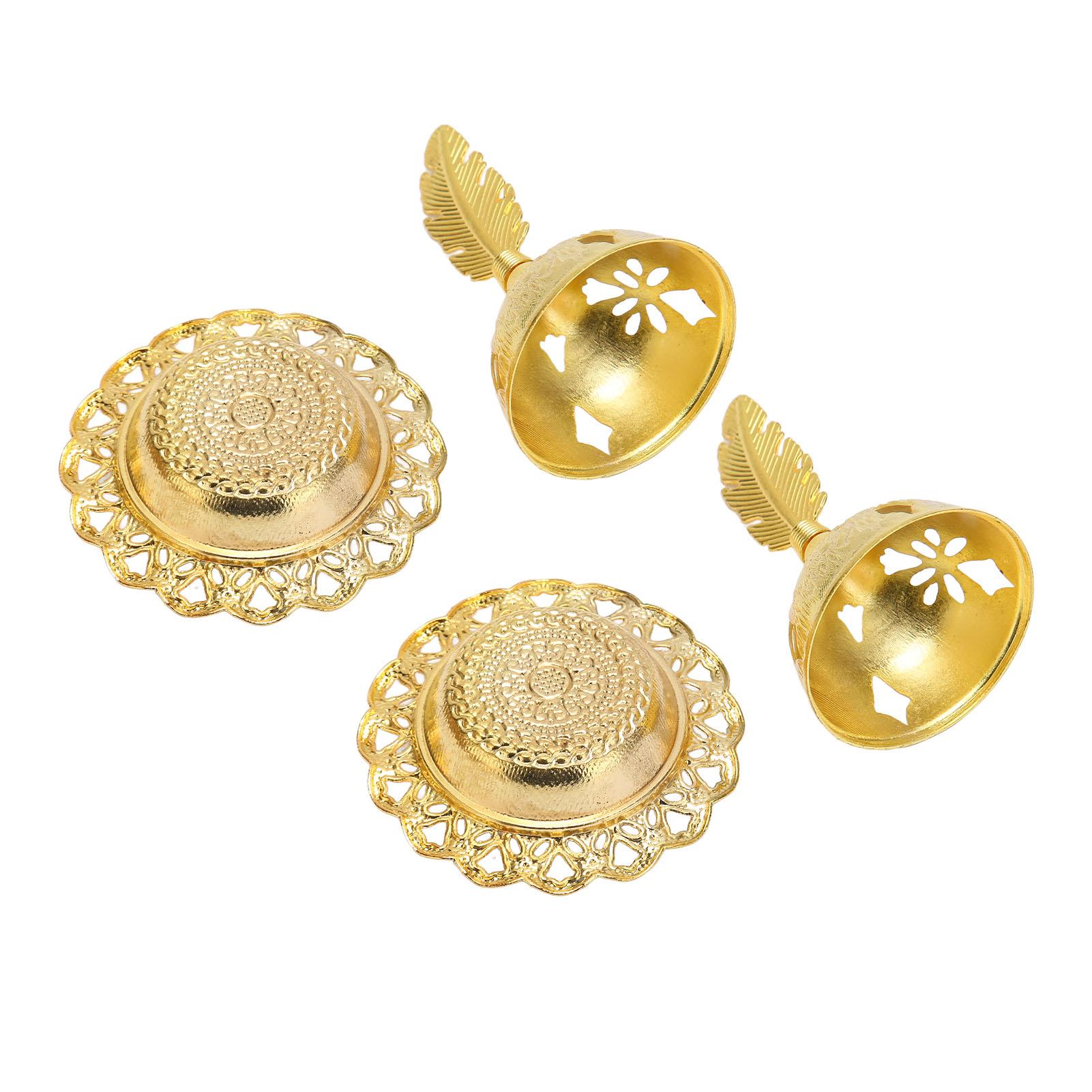 2 Set Golden Incense Holder Classic Smooth Surface Exquisitely Carved Incense Burner Rack Stand for Decoration