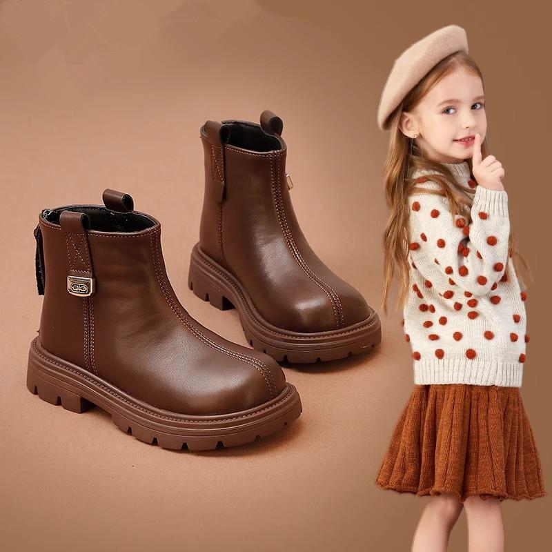 Girls Boots Children's Boots Soft Leather Short Boots Autumn and Winter Baby Fashion Leather Boots
