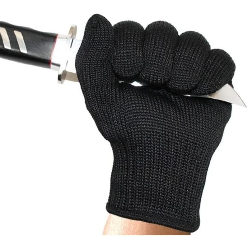 Black Level 5 Anti-cut Glove Safety Cut Proof Stab Resistant Wire Metal Work Gloves Garden Kitchen Household (Color : black, Size : Large)