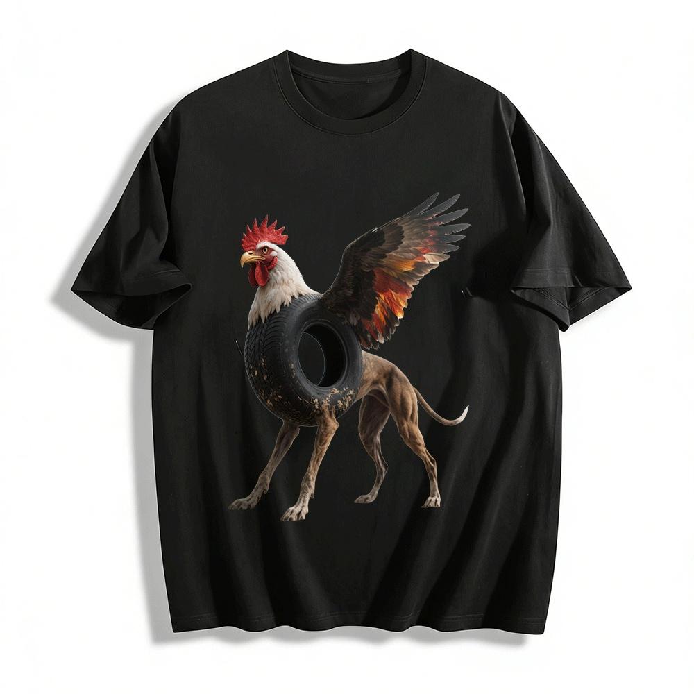 Funny Rooster Dog Tire Hybrid Print Casual T-Shirt Pure cotton T-shirt XXS