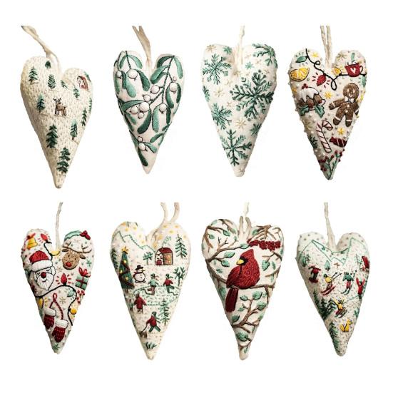 Diy Heart Shaped Hand Embroidered Christmas Ornament Kit Beginner Friendly Embroidery Craft