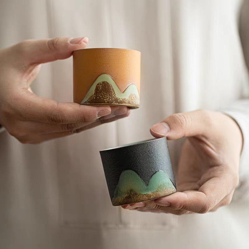 Rough Pottery Faraway Mountain Tea Cup Hand-painted Cup Single Cup Kung Fu Tea Set Tea Cup Ceramic Glaze Painting Color Tea