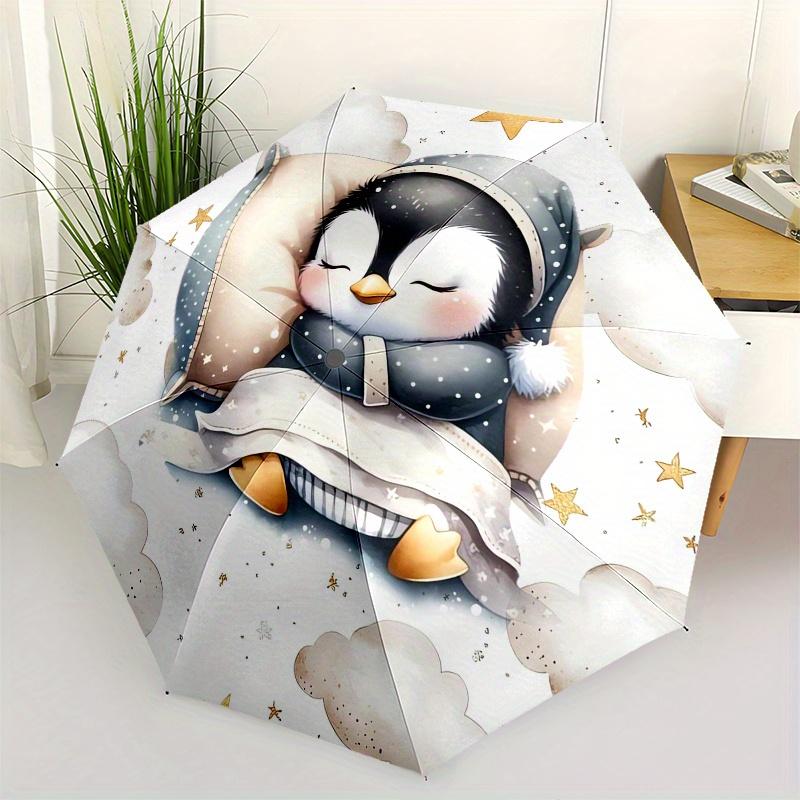 Penguin, Cloud Automatic folding umbrella  simple eight rib design, bright color pattern, durable iron frame, ideal for travel and outdoor,