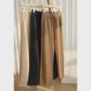 High-Waist Elastic Tweed Wool Pants - Autumn/Winter Women's Wide-Leg Straight Cut with Soft Drape
