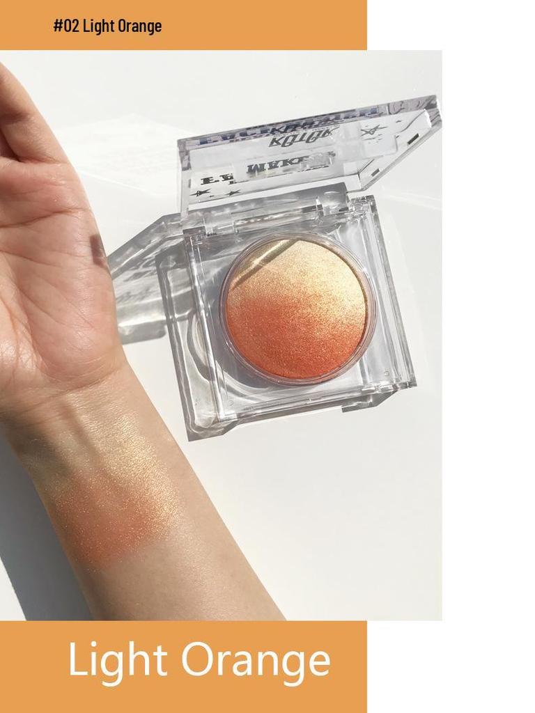 KQTQK Kuku Han Society All-in-One Blush & Highlight Palette: Baked Egg Nude Gradient for Natural Makeup & Dual-Use Eyeshadow.