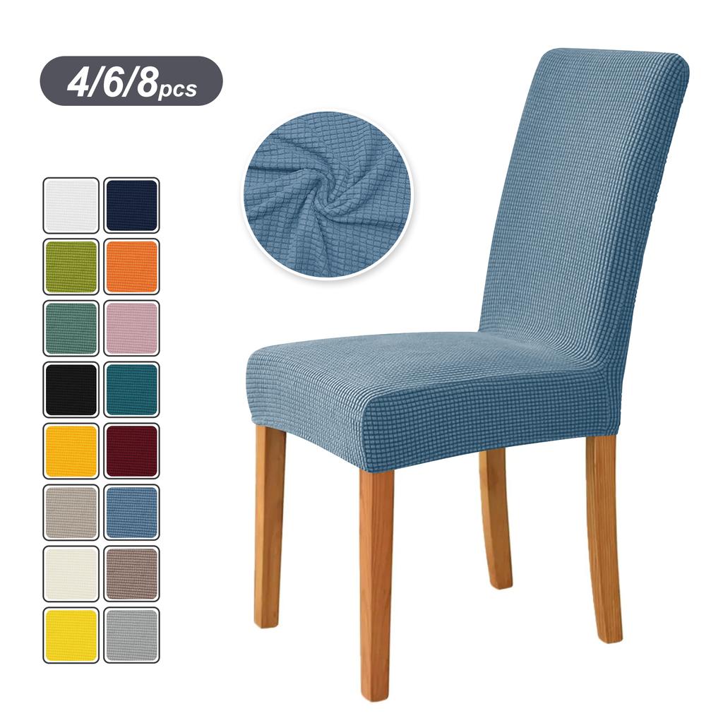 4PCS Stretch Dining Chair Covers Feature Textured Checked Jacquard Fabric High Back Chair Slipcover Thick Chair Protectors