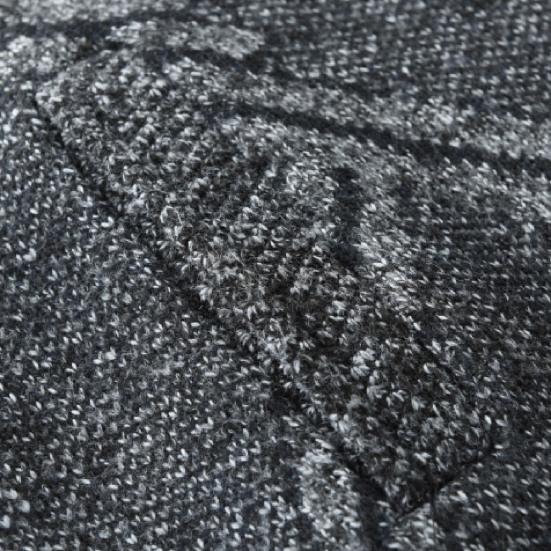 Stand Collar Long Sleeves Fleece Lining Sweater Coat Men Autumn Winter Geometric Pattern Zipper Placket Knitted Outerwear