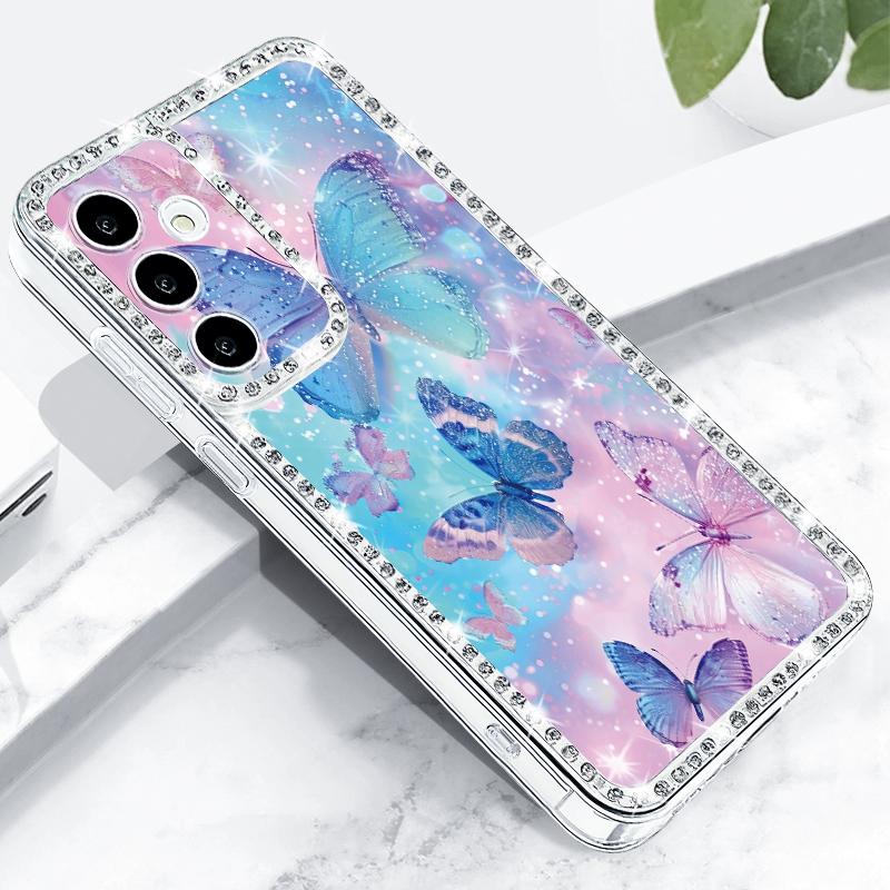 Fantasy Butterfly Pattern Diamond Diamond Case For Samsung Galaxy S25 Ultra S24 Plus S23 S22 S21 FE A14 A15 A16 A25 A26 A35 A36 A54 A55 A56 5G Cover