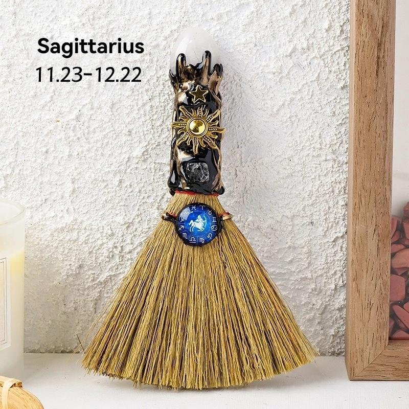 Exquisite Natural Crystal Column Point Stone Broom Handmade Mini Witch Broom Ornaments Rough Stone Broom Craft