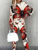 Europe And The United States New Fashion Leisure Sports Hooded Flower Print Sweater Set