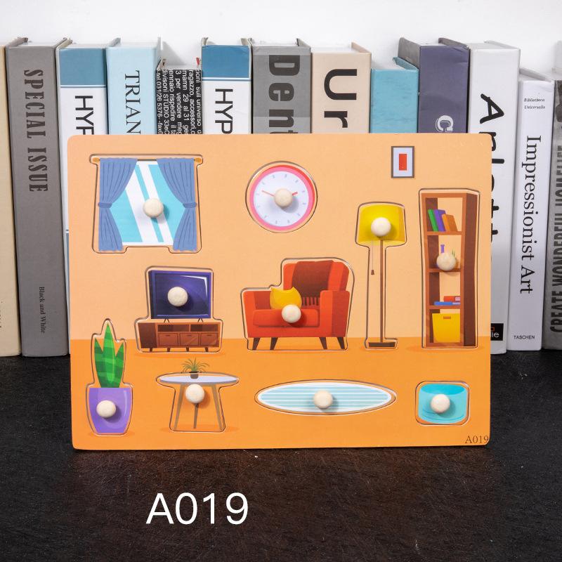 Non-Toxic Montessori Wooden Puzzles Hand Grab Boards Toys Tangram Jigsaw Baby Educational Toys Cartoon Vehicle Animals Fruits 3D Puzzles