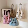Solid Color Large Capacity Shoulder Bucket Bag Fashionable Knitted Work Commuter Bag Daily Shopper Tote For Women