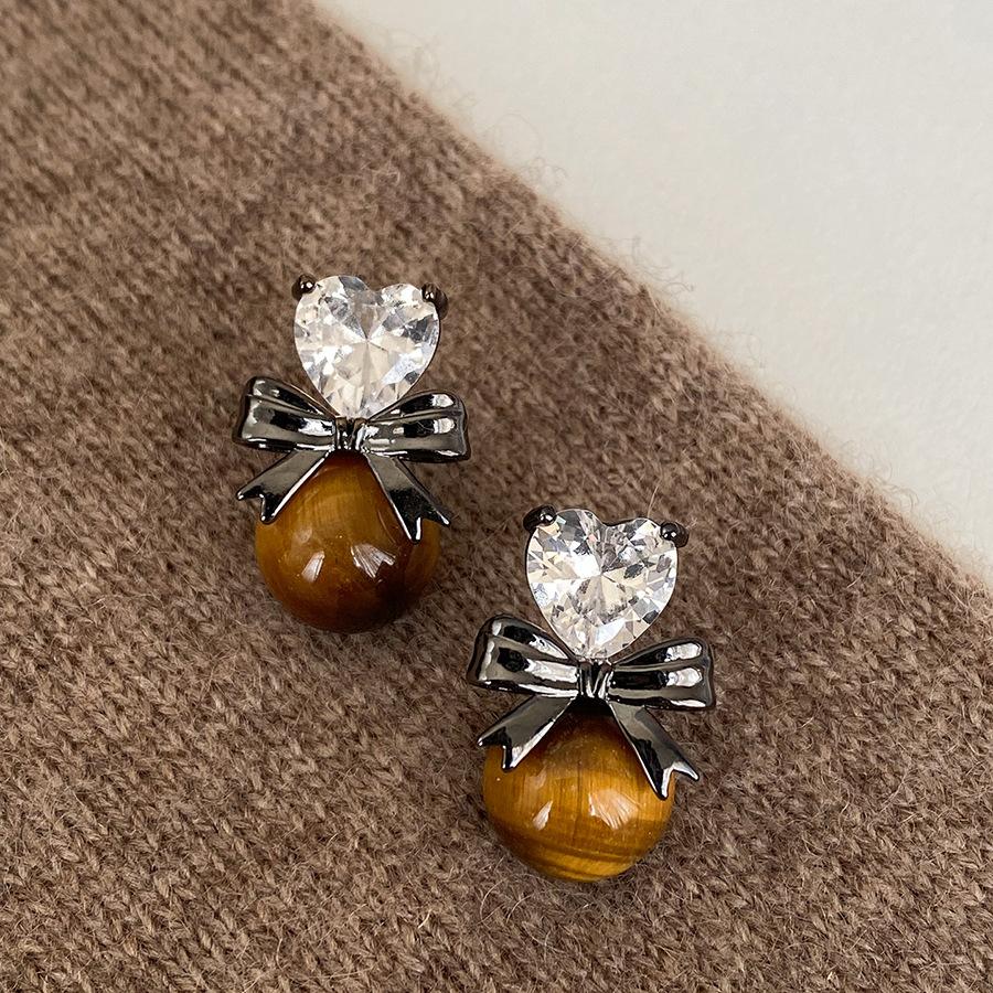 Серьги-пусеты с камнем тигровый глаз, любовь, ретро, повседневные, универсальные, серьги класса люкс, женские