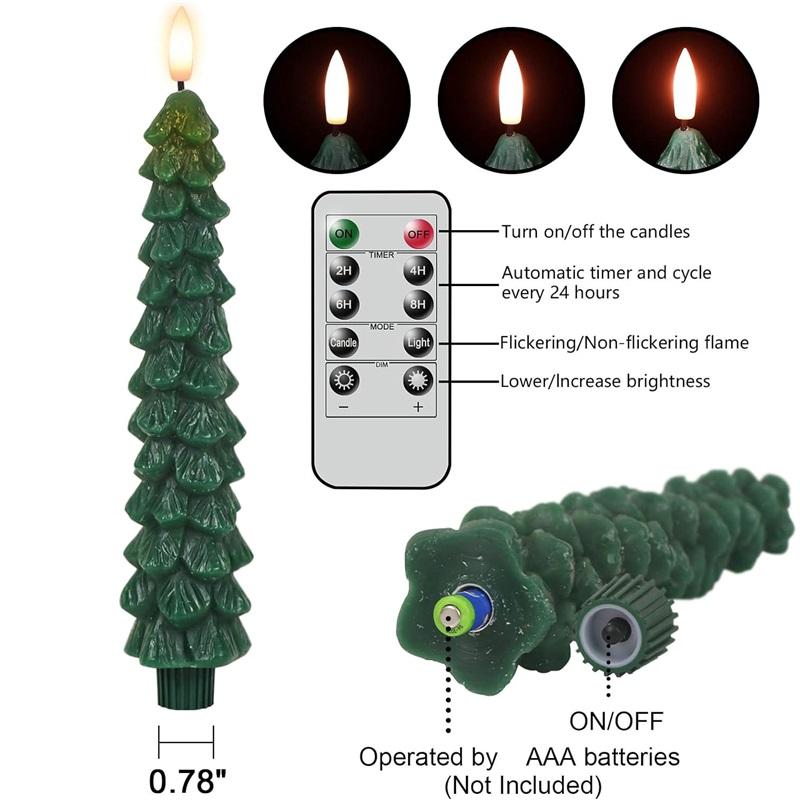 Christmas Tree Candles w/Remote Timer Paraffin Waxy Taper Candle Flickering Battery Operated LED Candlesticks 3D Flame Wick Lamp