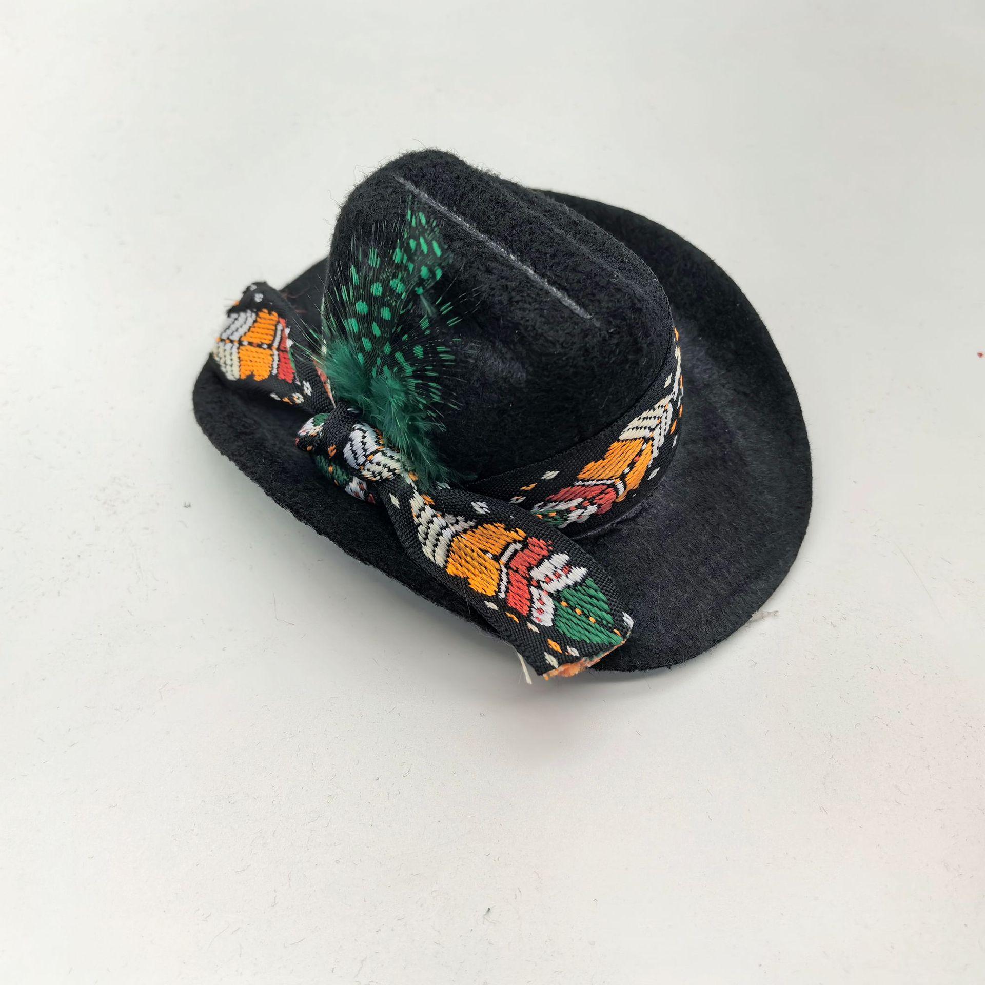 Celebrity style webbing feather denim pet hat 13cm cat feather hat western cowboy hat colorful jewelry чёрный