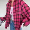 Autumn Plus Plaid Shirt Long Sleeved Lapel Button Loose Casual Shirt Blouses & Shirts