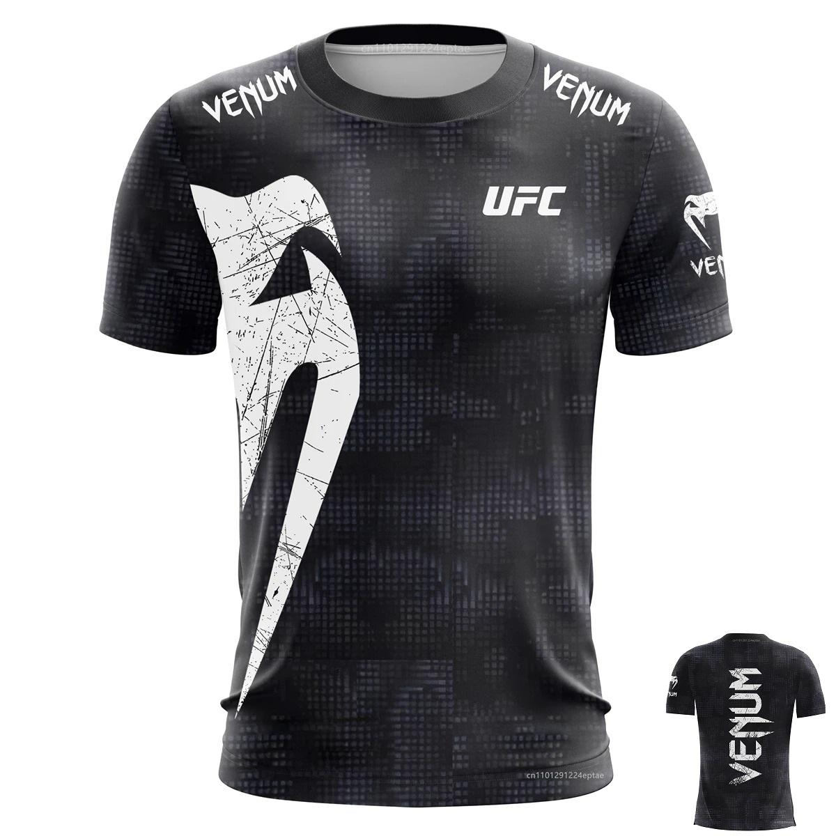 

Футболка с круглым вырезом и 3D-принтом UFC Venum Модная повседневная мужская футболка с коротким рукавом - Мягкая полиэстеровая ткань средней эластичности Летняя одежда свободного кроя L чёрный