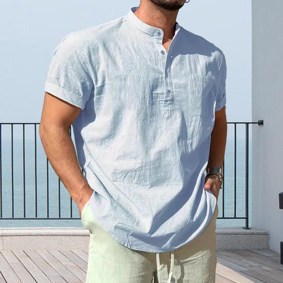 

Чоловіча футболка з коміром на ґудзиках, з коротким рукавом, з бавовняної суміші, однотонна, дихаюча, повсякденна футболка для роботи, вулиці, відпустки S світло-зелений колір