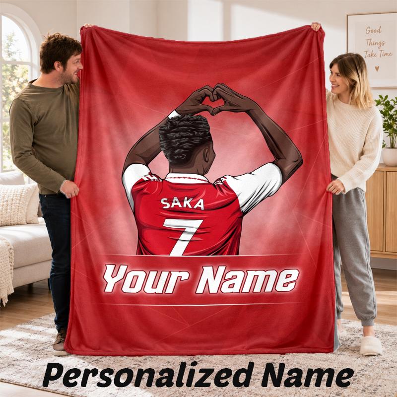 Bukayo Saka Personalized Flannel Blanket Custom Name Text Soft Throw Blanket Home Decor