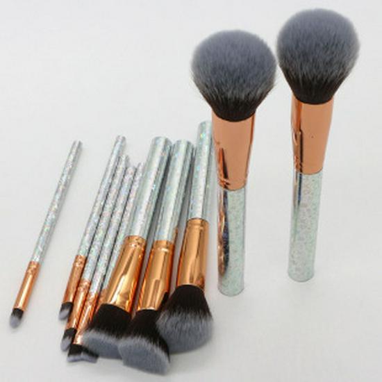 10-Piece Diamond Crystal Makeup Brush Set with Acrylic Handles