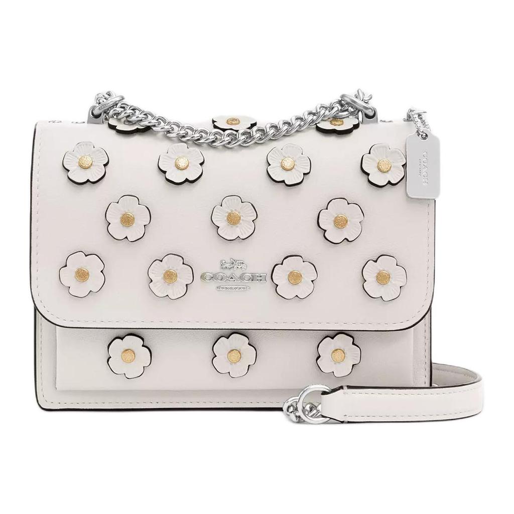 Coach Claire 18 Brand Logo Floral Appliqué Leather Shoulder Crossbody Bag Small Women bags Chalk-White CAK00-SVHA