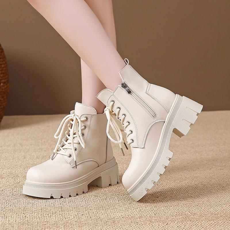 Martin Boots Women's Autumn and Winter New Casual Fashion Locomotive Short Boots Women's Thick-soled Lace-up Leather Boots Women