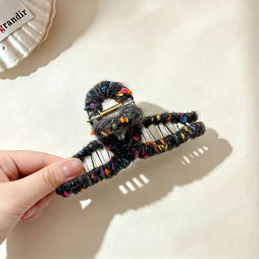 Rainbow Popping Candy Woolen Hair Clip - Cute Large Claw Clip for Women, High-End Internet Celebrity Shark Style