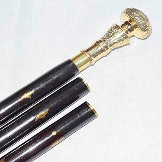 Baston Stil Antic Victorian Vintage de Designer cu Mâner din Alamă, Baston de Mers din Lemn