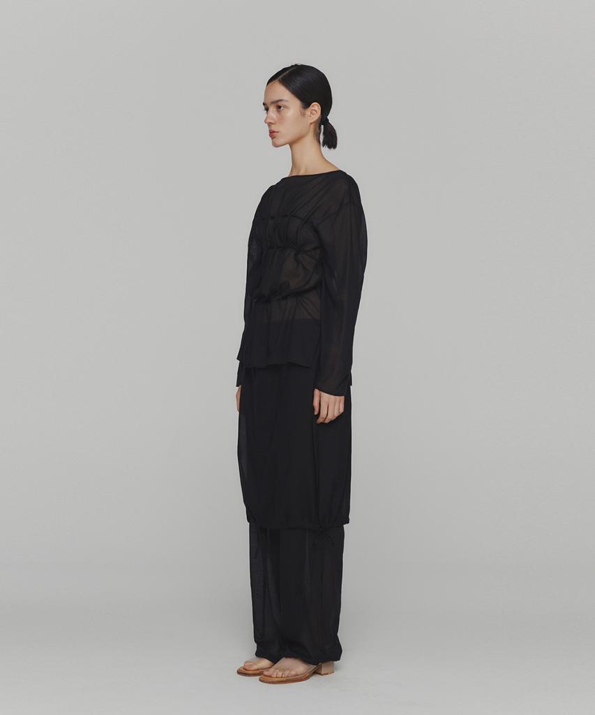 Amomento Sheer Cotton Drawstring Top_Black