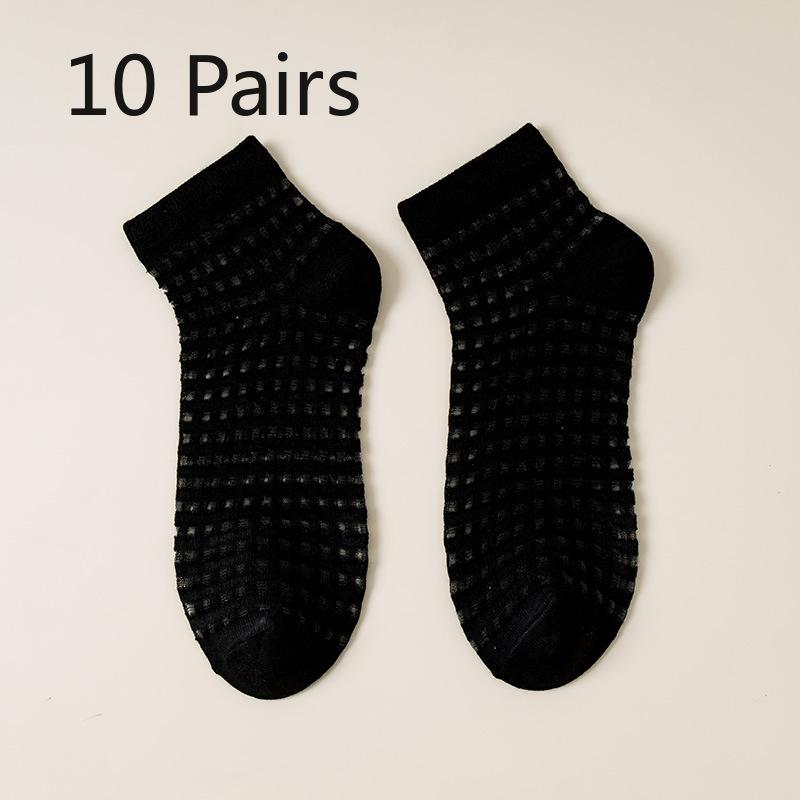 

10 Pairs of Female Spring and Autumn Lovely Pure Color Mesh Sweat Absorbing Breathable Elastic Crystal Silk Carved Hole Socks 10 pairs чорний