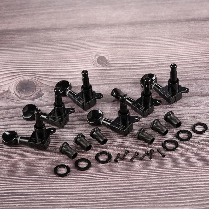 Pack of 6 Black Guitar Peg Replacement Set Metal Texture Guitar Tuners Suitable for Left Hand Acoustic Electric Guitars
